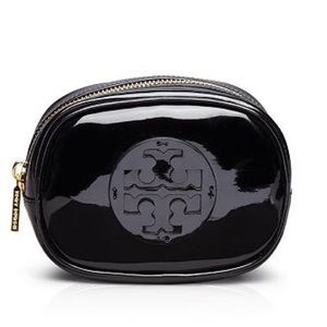Tory Burch patent black leather cosmetic case